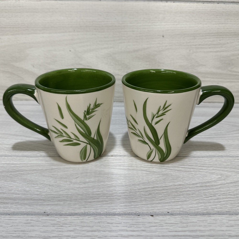 PAULA‎ DEEN Savannah Breeze Ceramic Coffee Mug (Set of 2) 4.25x3.75" Botanical